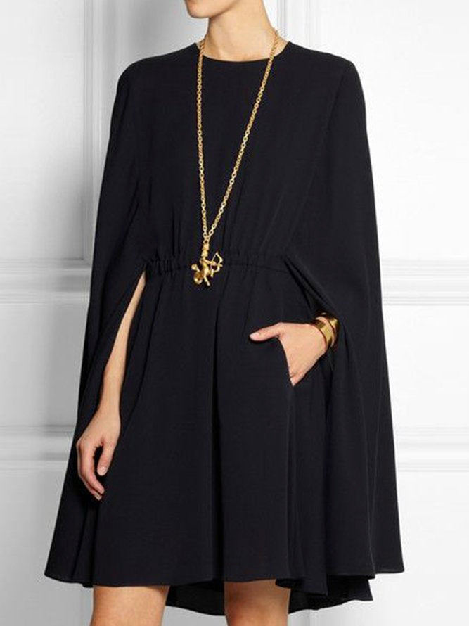 Cape-Style Solid Color Round-Neck Mini Dresses