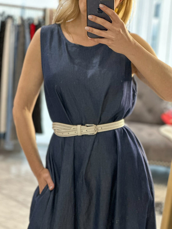 Solid Color Split-Joint Loose Sleeveless Round-neck Maxi Dresses