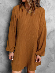 Solid Color Split-Joint A-Line High Waisted Round-Neck Mini Dresses