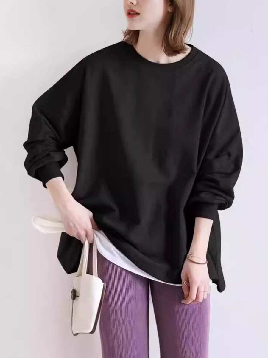Solid Color Long Sleeves Loose Sweatshirt Tops