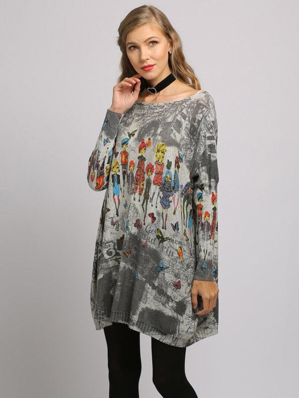 Urban Colorful Knitting Printed Long Sleeves Sweater