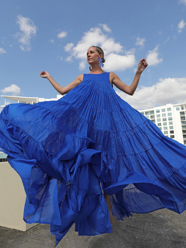 Layered Solid Color Split-Joint Loose Sleeveless Round-Neck Maxi Dresses