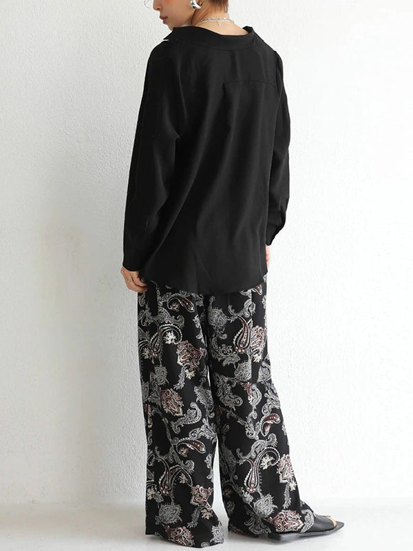 Loose Ramie Cotton Asymmetric Solid Color Blouse Top