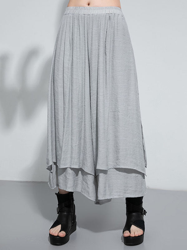 Elasticity Solid Color Split-Joint Loose Wide Leg Ninth Pants