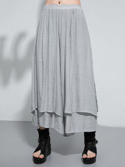 Elasticity Solid Color Split-Joint Loose Wide Leg Ninth Pants