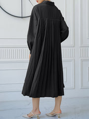 Buttoned Split-side Loose Three-quarter Sleeves Lapel Shirt Dress Midi Dresses