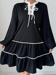 Elasticity Pleated Tied A-Line Long Sleeves V-Neck Mini Dresses