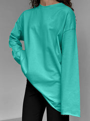 Solid Color Long Sleeves Loose Round-Neck T-Shirts Tops