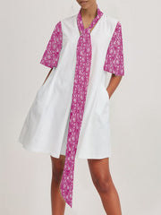 Pockets Split-Joint Tied A-Line Loose V-Neck Mini Dresses