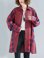 Plaid Lapel Long Sleeve Blouse Top