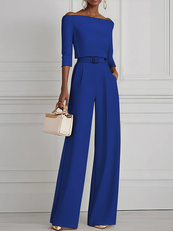 Half Sleeves Solid Color Split-Joint Off-The-Shoulder T-Shirts Tops