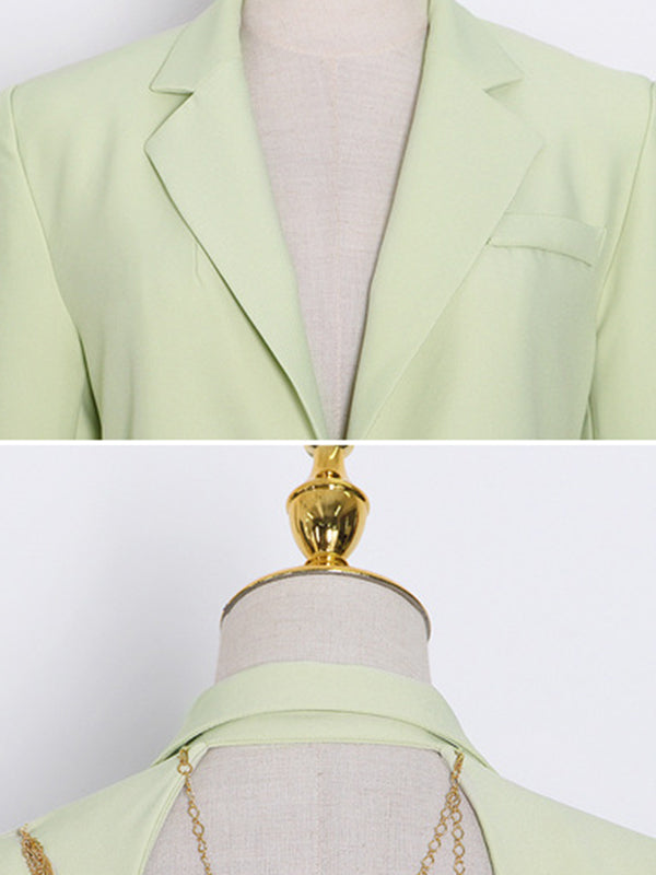 Backless Chains Long Sleeves Notched Collar Outerwear Blazer