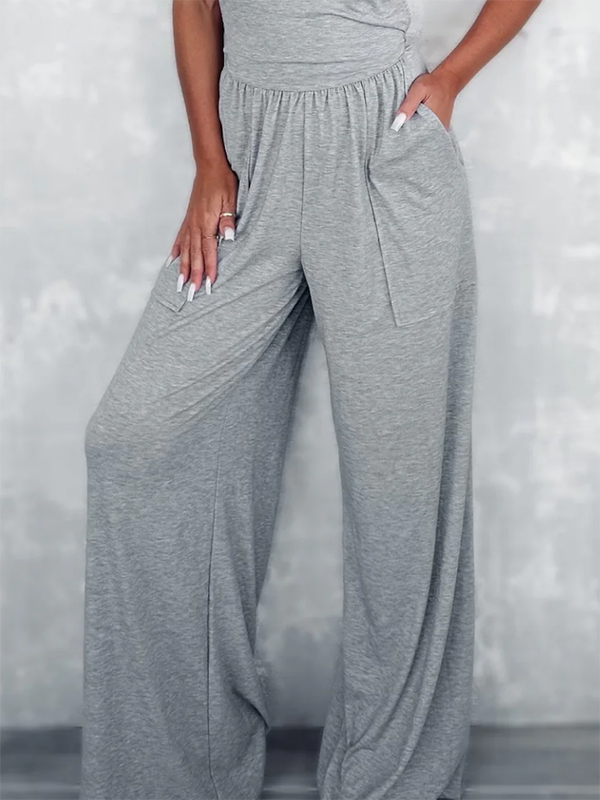 Elasticity Pockets Solid Color Sleeveless Wide Leg Stand Collar Jumpsuits