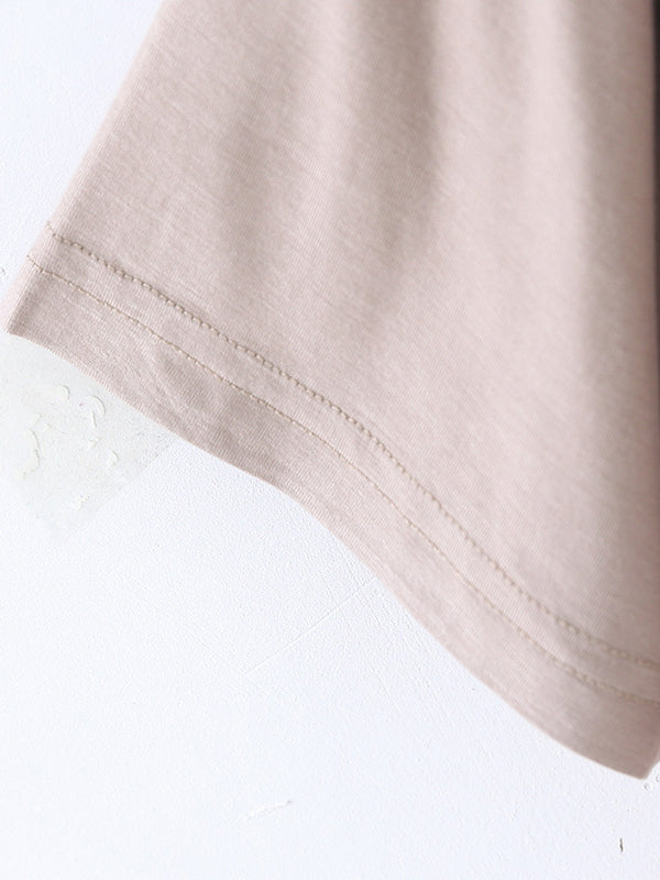 Solid Color Split-Joint Loose Short Sleeves V-neck T-Shirts Tops