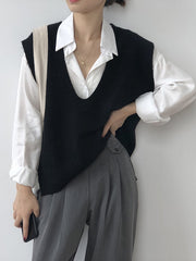 Knitting Irregularity Solid V-Neck Vest