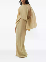 Solid Color Split-Joint Batwing Sleeves Loose Round-Neck Maxi Dresses Evening Dresses