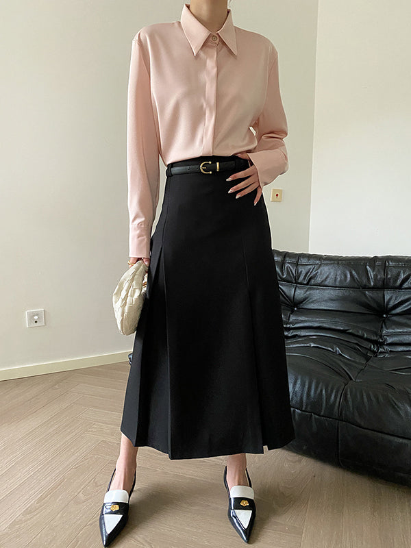 Solid Color Long Sleeves Lapel Shirts Tops