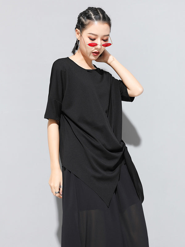 Original Irregularity Split-Joint Solid T-Shirts Tops