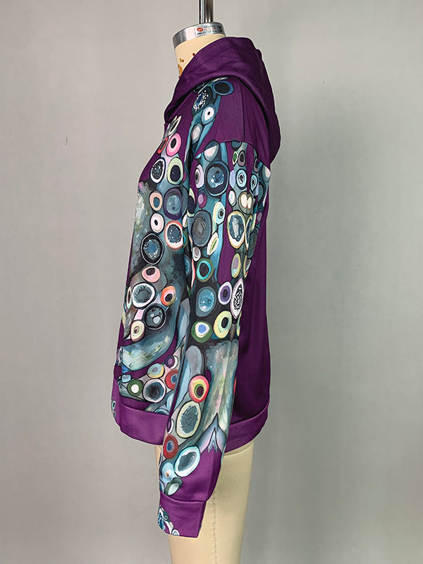 Printed Long Sleeves Hooded Hoodies Tops
