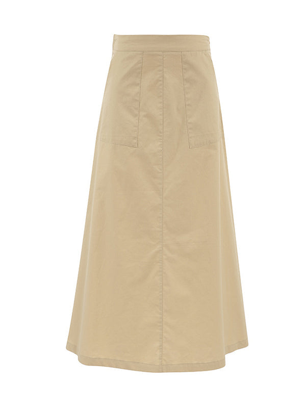 Solid Color Split-Joint A-Line High Waisted Skirts