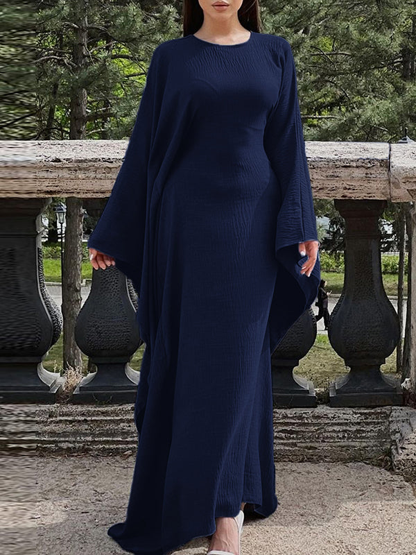 Solid Color Batwing Sleeves Long Sleeves Round-Neck Maxi Dresses
