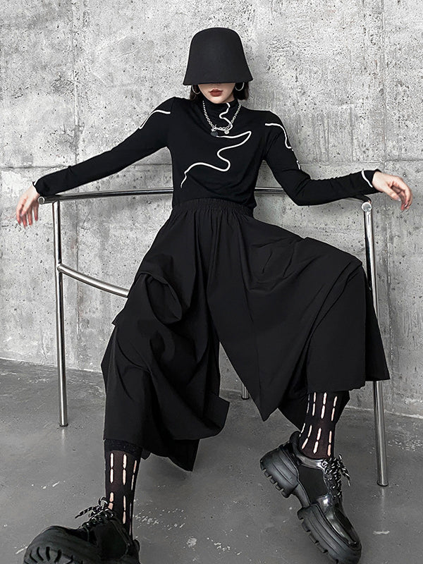 Irregularity Wide Leg Solid Color Elastic Waist Cropped Pants