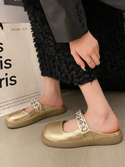 Chains Round-Toe Shallow Cut Split-Joint Slippers Mary Janes