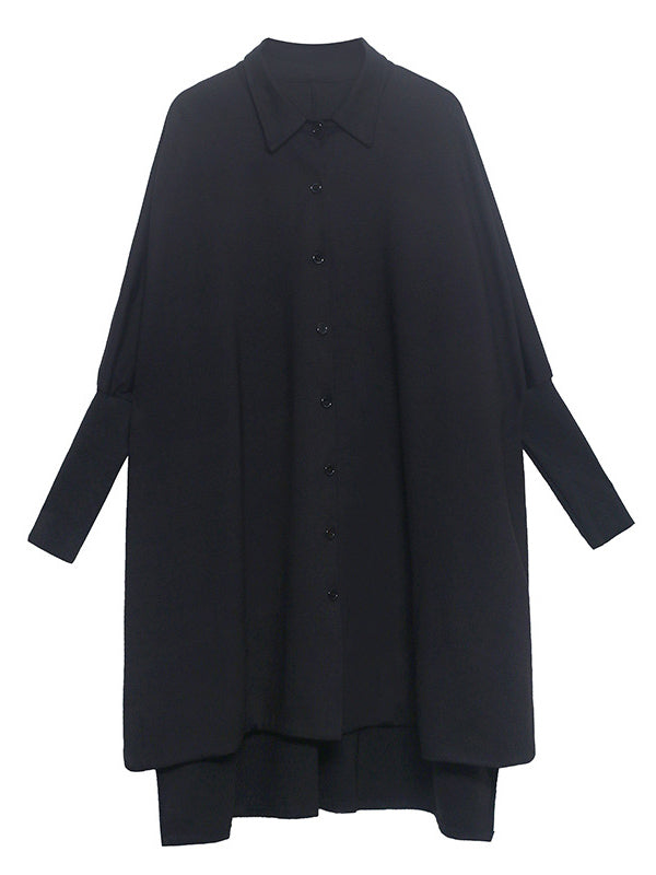 Simple Loose Batwing Sleeves Split-Joint Solid Color Lapel Blouses