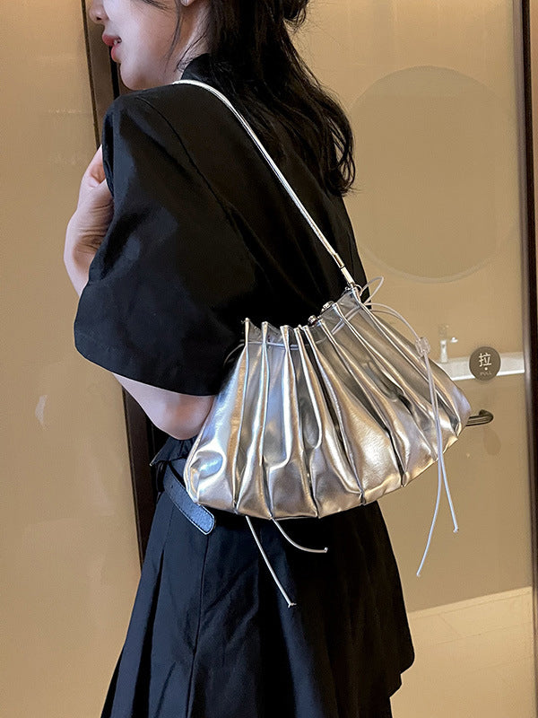 Chains Drawstring Shell Ruffled Zipper Crossbody Bags Accessories