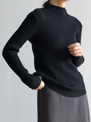 Simple Long Sleeves Skinny Leg Solid Color High-Neck Sweater Tops