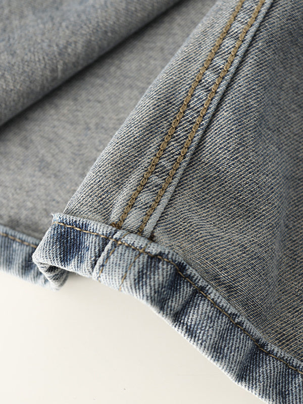 Pockets Split-front Split-Joint A-line Denim Skirts Bottoms