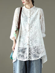 Vintage Loose Embroidered Lace Hollow Blouse