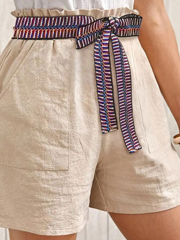 Split-Joint Tied Waist High Waisted Loose Shorts