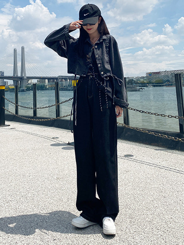 Casual High Waisted Solid Color Wide Leg Pants