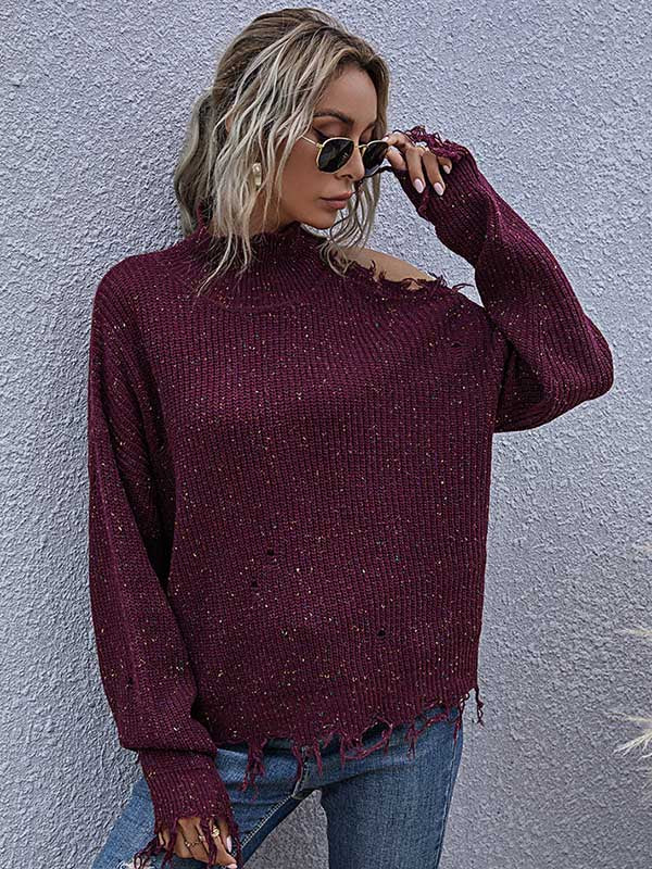 Urban Knitting Loose Hollow High-Neck Sweater