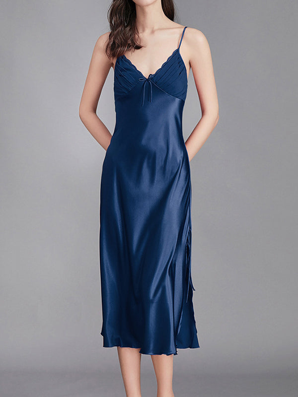 Solid Color Loose Sleeveless Spaghetti-Neck Babydolls Nightdress