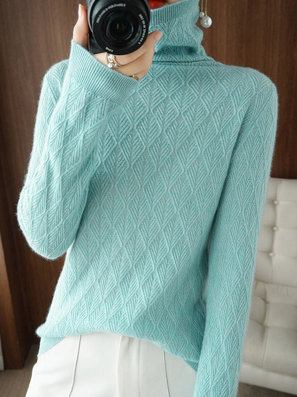 Solid Color Long Sleeves High-Neck Sweater Tops