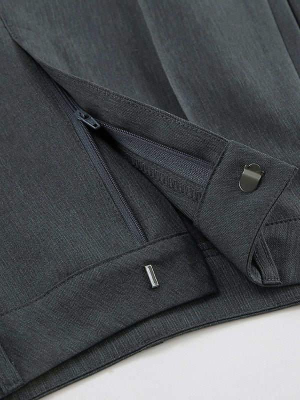 Pleated Solid Color Split-Joint High Waisted Trousers Suit Pants