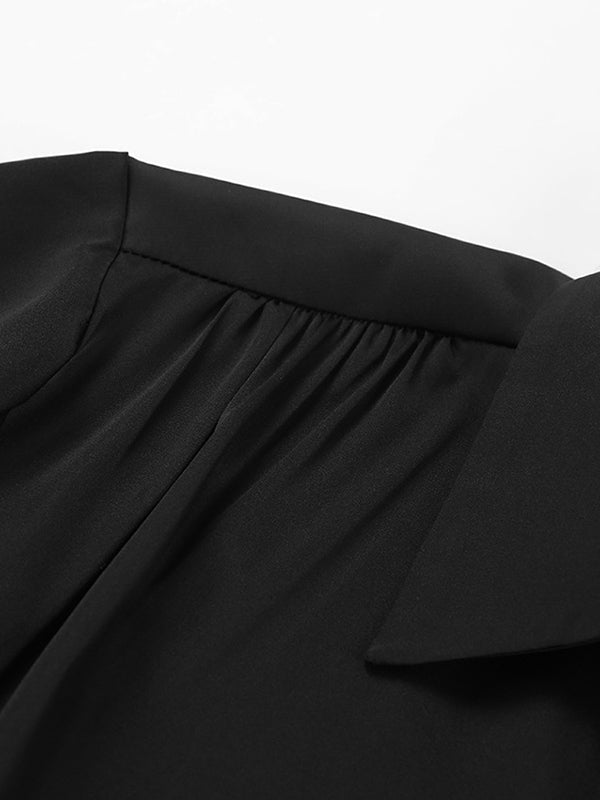 Solid Color Split-Joint Long Sleeves Loose Lapel Blouses