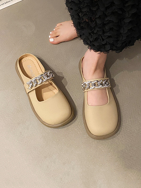 Chains Round-Toe Shallow Cut Split-Joint Slippers Mary Janes