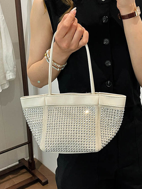 Rhine Stones Shiny Split-Joint Zipper Handbags Crossbody Bags