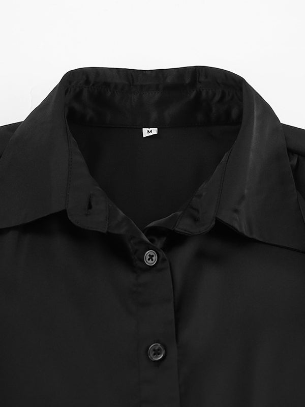 Solid Color Split-Joint Long Sleeves Loose Lapel Blouses
