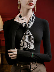 Printed Tied Long Sleeves Plus Size V-neck T-Shirts Tops