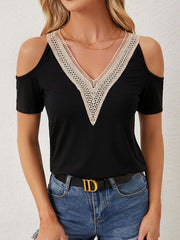 Hollow Split-Joint Loose Short Sleeves Cold Shoulder T-Shirts Tops