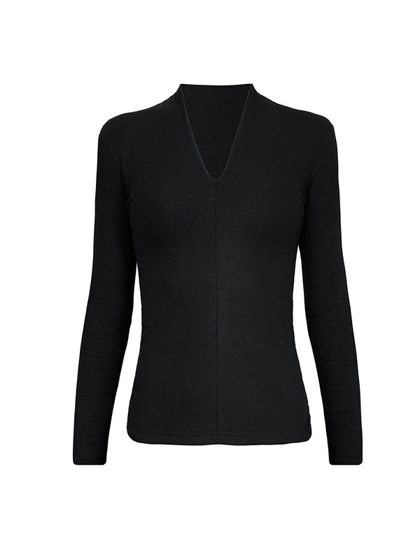 Solid Color Long Sleeves Skinny V-Neck T-Shirts Tops