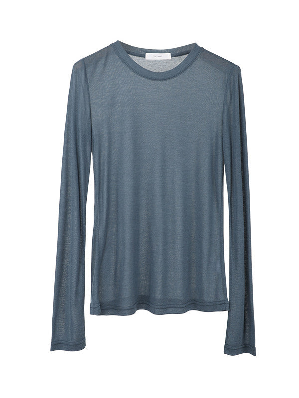 See-Through Solid Color Long Sleeves Skinny Round-Neck T-Shirts