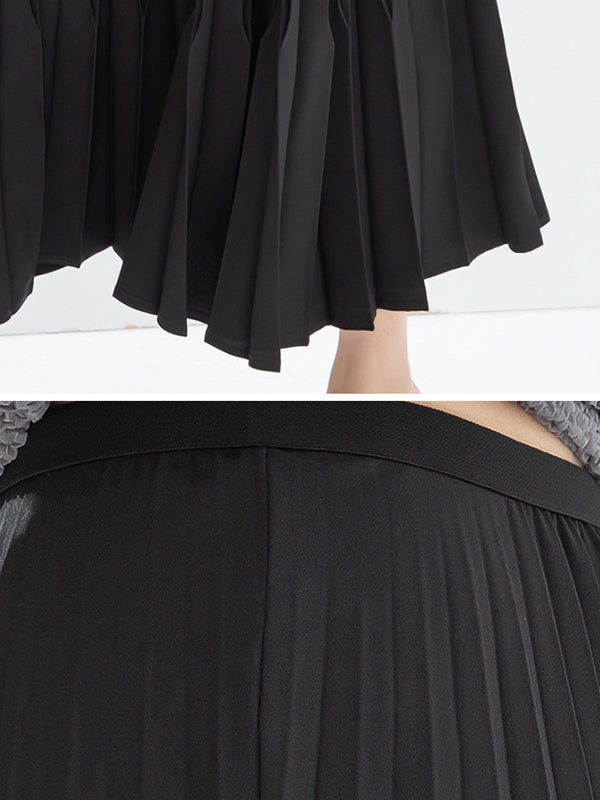 Elasticity Pleated Solid Color Loose Skirts