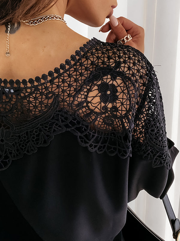 Solid Color Split-Joint Long Sleeves Loose Round-Neck Blouses&Shirts Tops