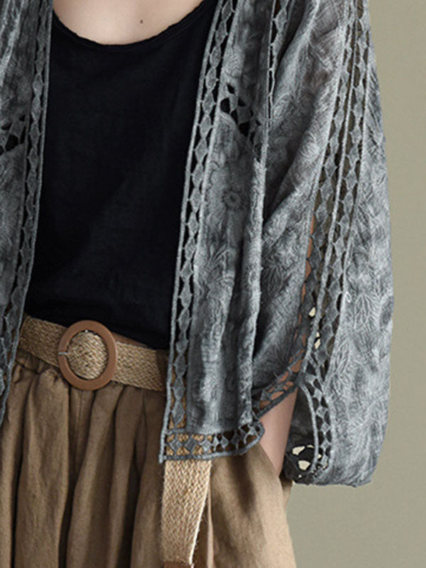 Seven-Quarter Sleeves Crochet Hollow Solid Color Outerwear