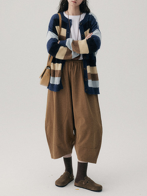 Elasticity Solid Color Split-Joint Harem Pants High Waisted Trousers Pants Ninth Pants